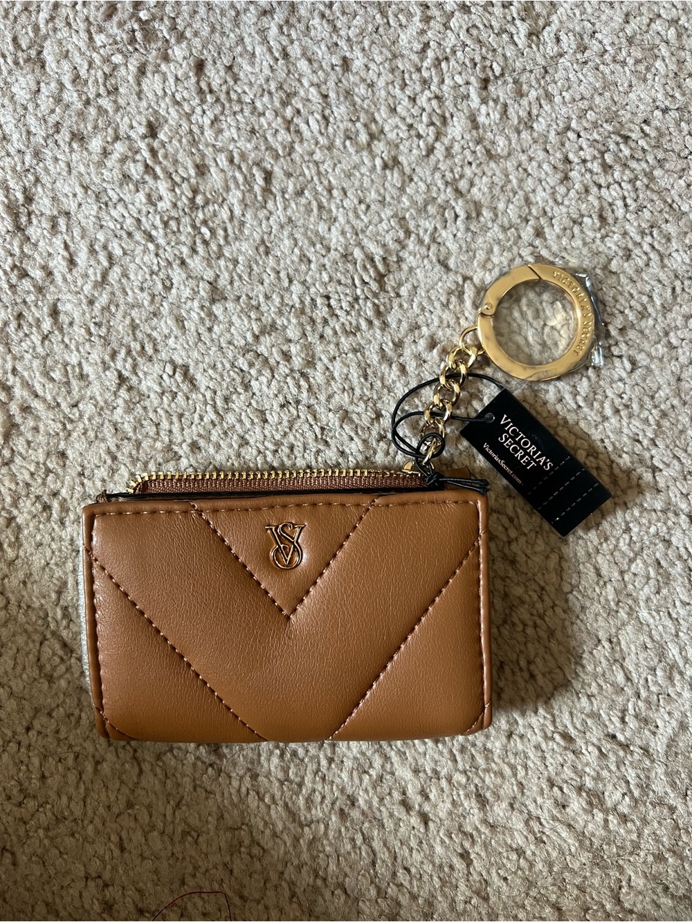Victoria's Secret Tan Quilted Keychain Card Holder